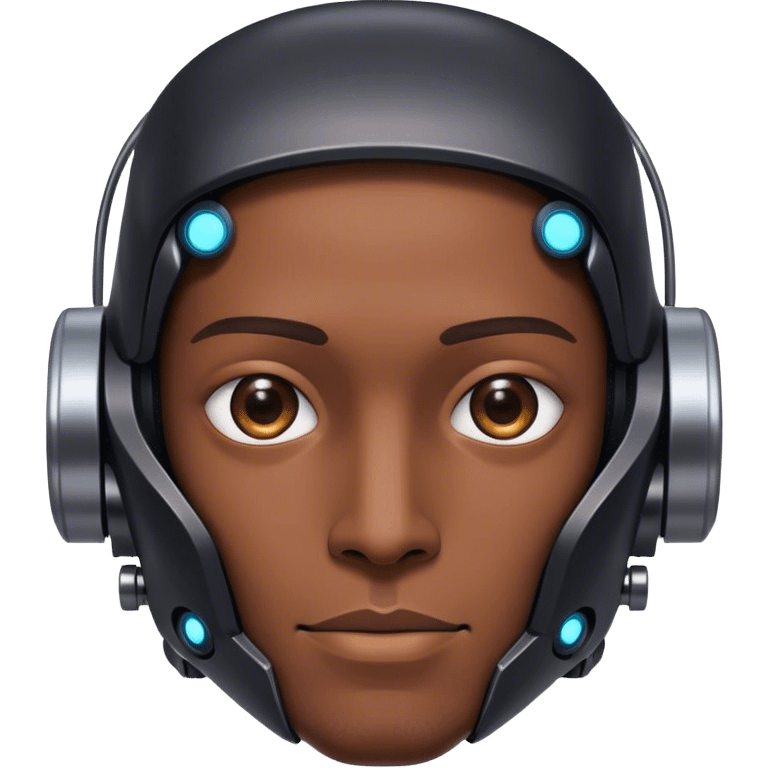 portrait of a male in black with half ai robot face  emoji