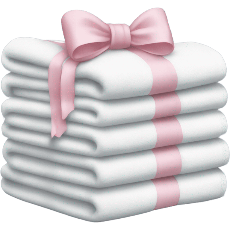 stack of white towels with a light pink bow on top emoji