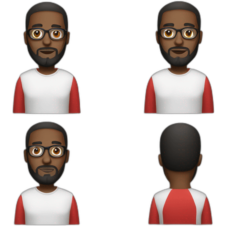 black man with beard, red hoodie, white dress shirt, and glasses emoji