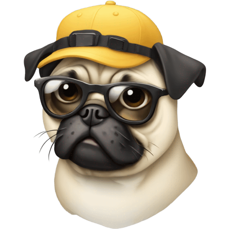 Pug wearing su glasses and cap emoji