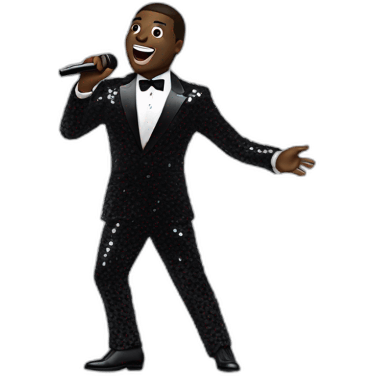 sam richardson in a black sequin suit singing into a microphone full body dancing emoji