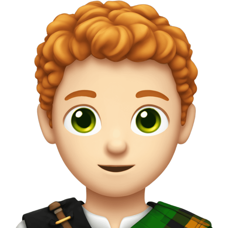 A Scottish male kid with a kilt, he has ginger hair and green eyes he also is wearing a sporran  emoji