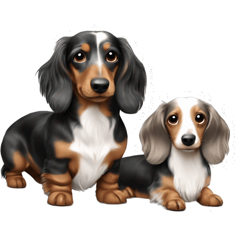 Twitter Tri Merle long haired Dachshunds together emoji