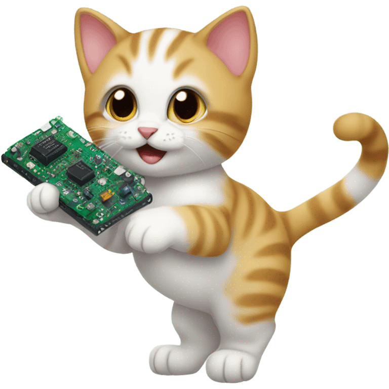 happy kitten playing with a circuit board emoji