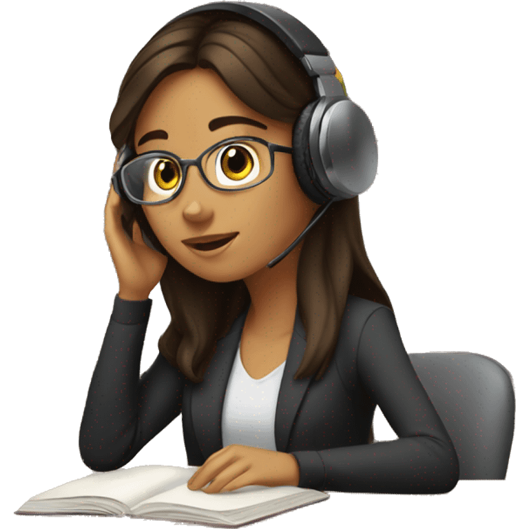 Brunette Female with headphones Studying in library emoji