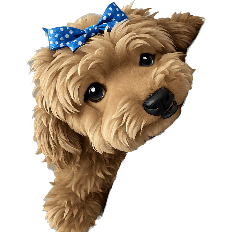 fluffy dog with blue bow emoji