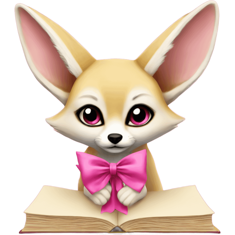 fennec with a pink bow and book emoji