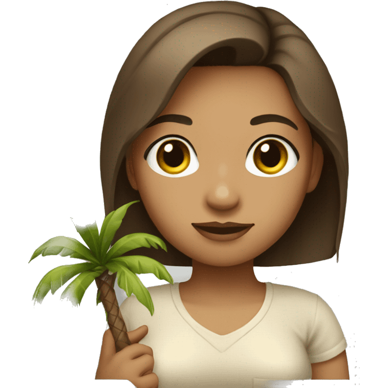 Light skin girl with brown hair carrying small palm tree emoji