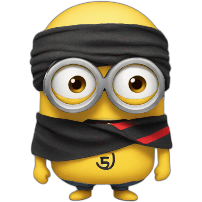 Minion with black cloth with three red stripes on his face emoji