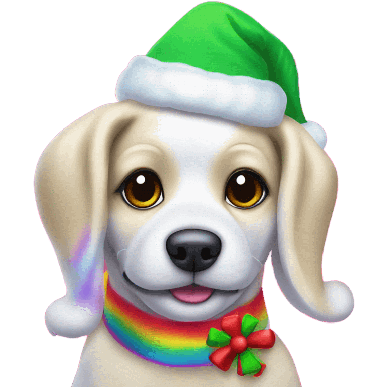 Lisa frank Christmas dog with Santa hat emoji