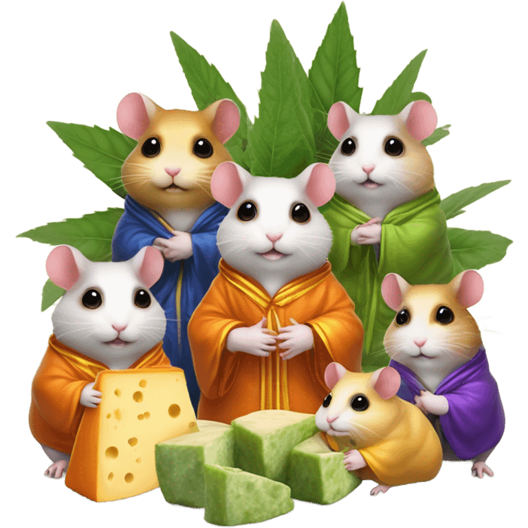 alien hamster cult with cheese and weed emoji