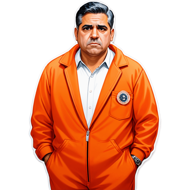 Make US congressman Robert Garcia cuffed in an orange jumpsuit looking mad that he got caught make him the most realistic as you can emoji