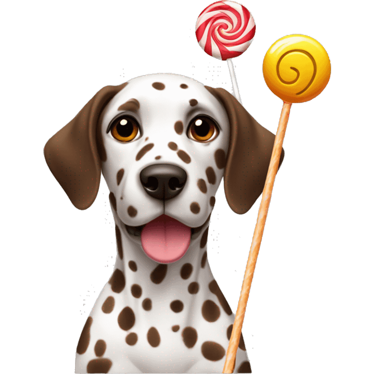 Brown Dalmatian and lollipop emoji