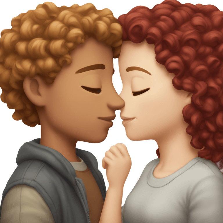 White boy with light brown short curly hair kissing burgundy hair white girl, they have close eyes  emoji