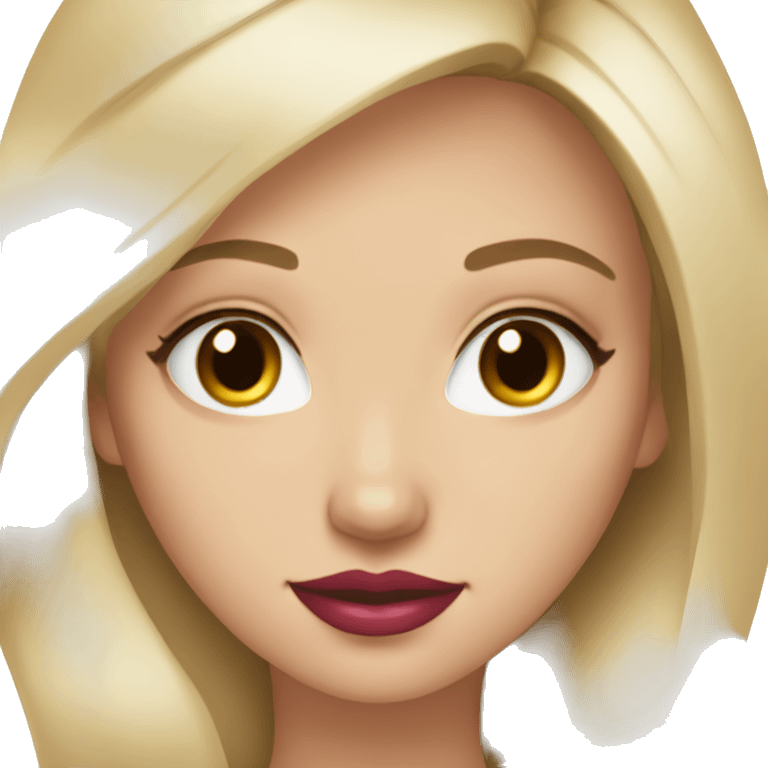 Blonde girl , white skin, this brown eyes ang red manicure and pink lipstick  emoji