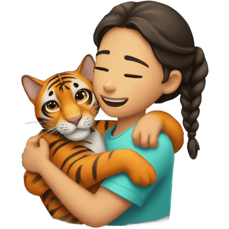 A girl hug a Bengal ocelore emoji