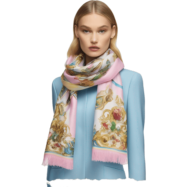 Dolce and Gabbana scarf with colourful pastel ornament print and golden detais  emoji