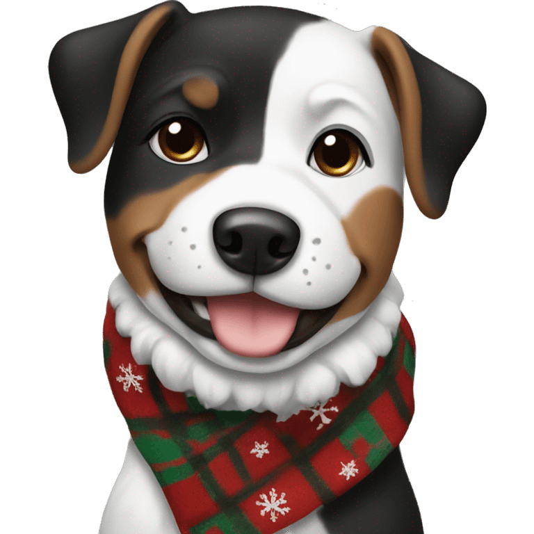 Dog black and brown and white with a christmas scarf emoji