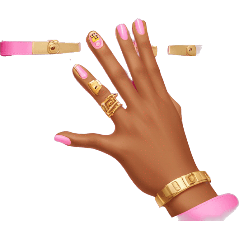 hand with gold nails holding pink birkin bag emoji