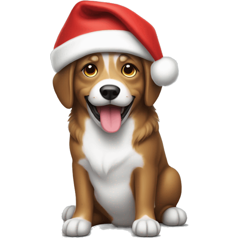 A happy dog with a Santa hat on emoji