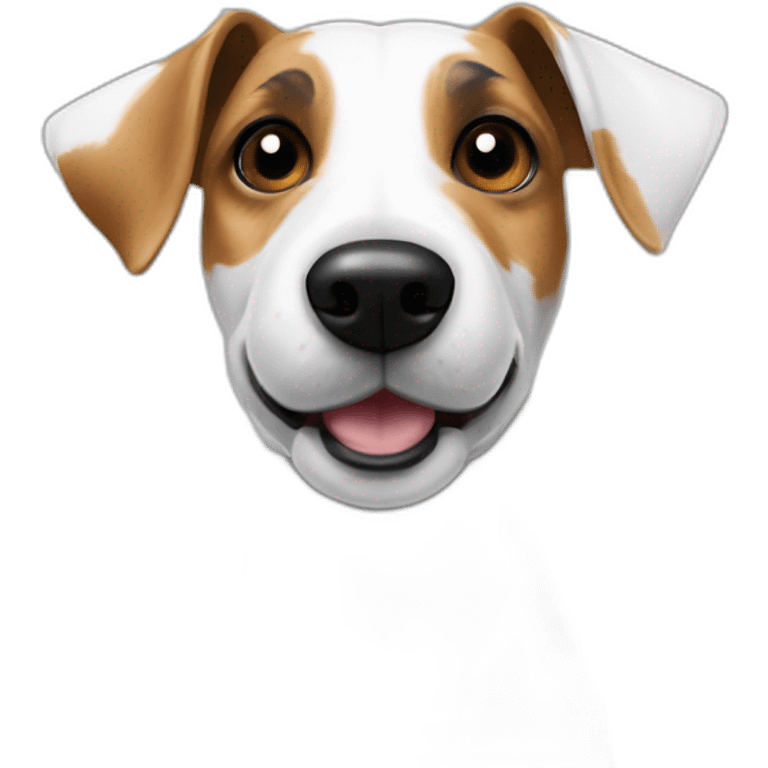 Jack Russell Terrier with a black spot on one side and a white one on the other side, one ear is standing, the other is lying emoji