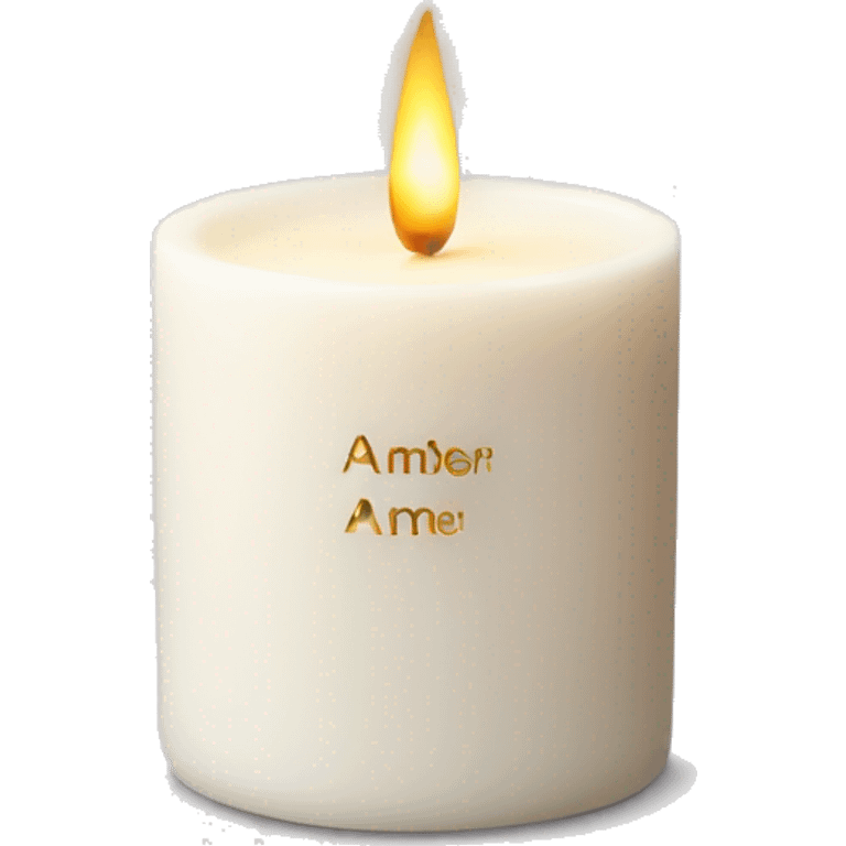 White luxury candle with words amber on it emoji