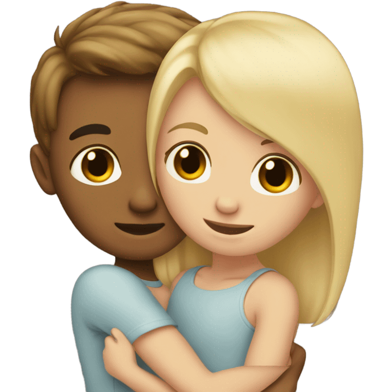 girl with blonde hair hugging a boy with brown hair  emoji