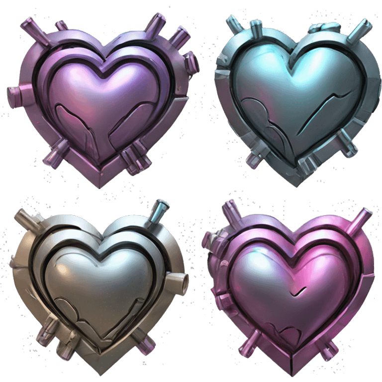 Digital abstract metallic cyberpunk hearts emoji