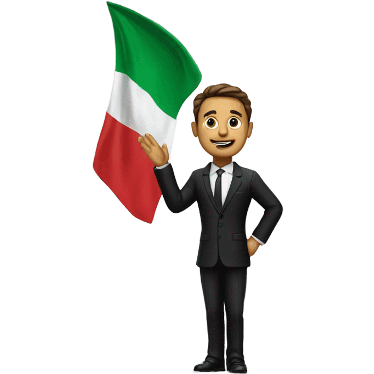 A realistic man in a black suit waves an Italian flag over his head emoji