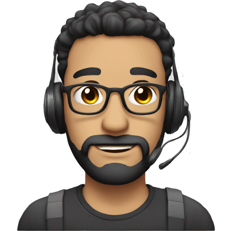 guy with nose above average with black hair and beard with laptop and headset emoji