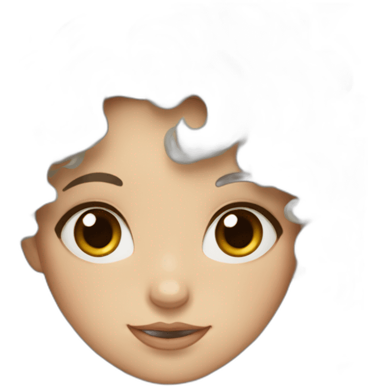 girl with big blue eyes, fair skin and curly hair with bangs emoji