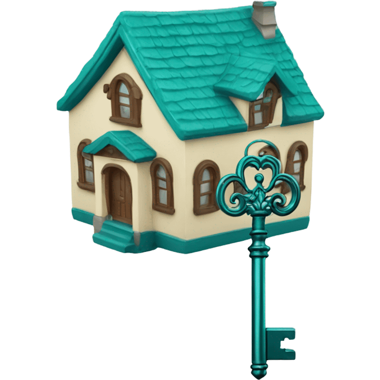 Teal house on top of a key  emoji