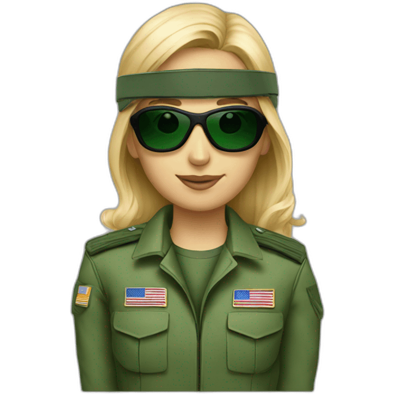 Blonde military Pilot with green uniform wearing sunglasses  emoji