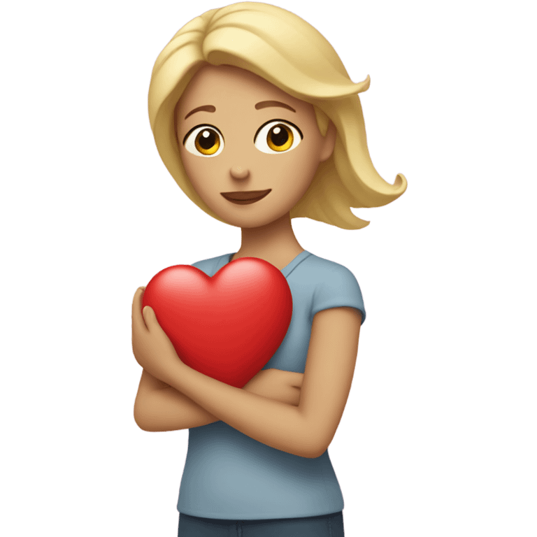 Blonde Mother holds her  big heart in her arm emoji