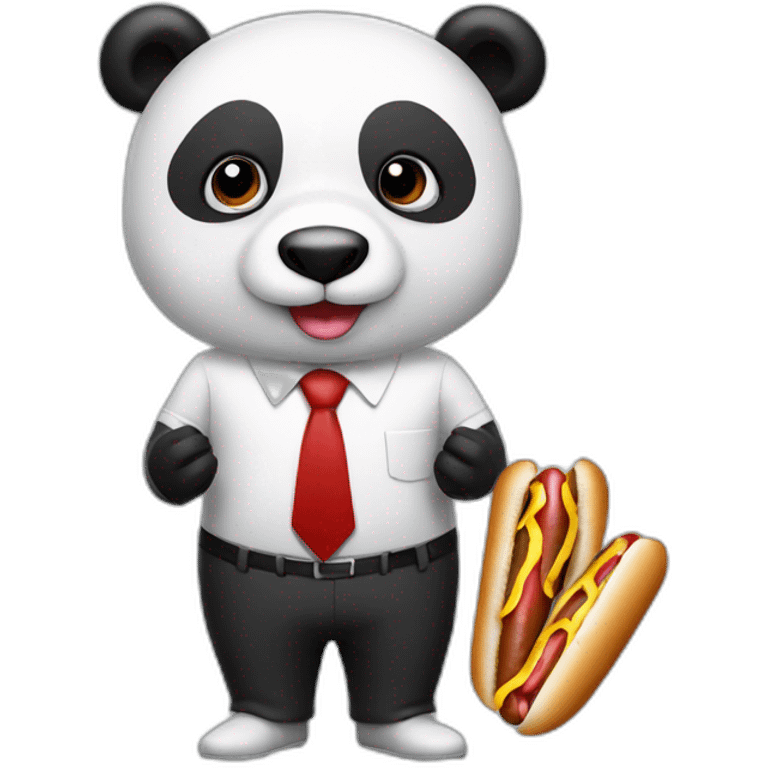 A professor with white suit and red tie and a panda face eating hotdogs and holding a book emoji