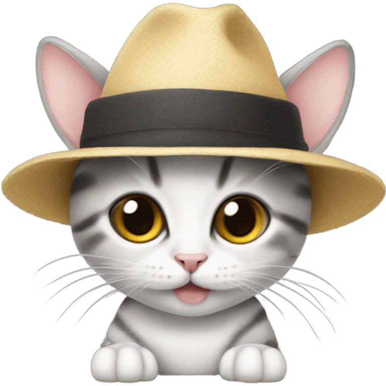 Baby cat carrying mouse in a hat emoji