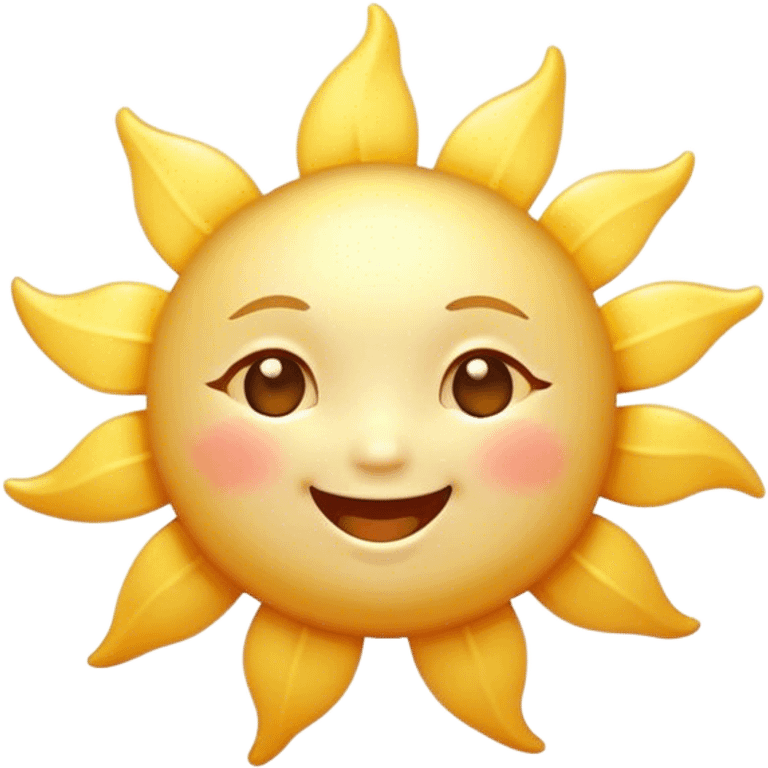 Cinematic tiny happy sun, golden and round, chubby with a warm smile, gentle rays beaming softly, radiating warmth and happiness, irresistibly cute. emoji