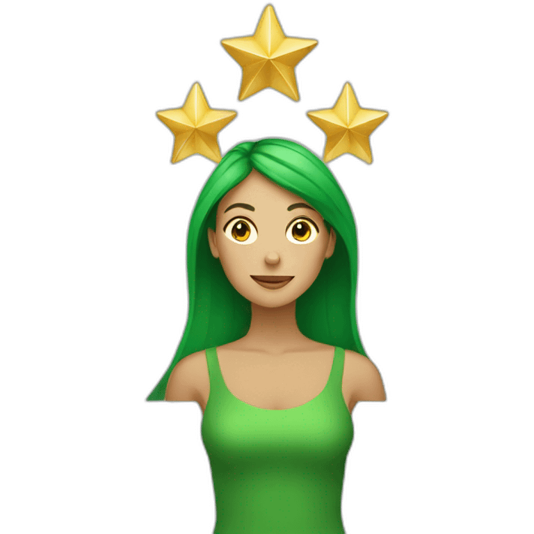 Green women holding three gold stars above head emoji