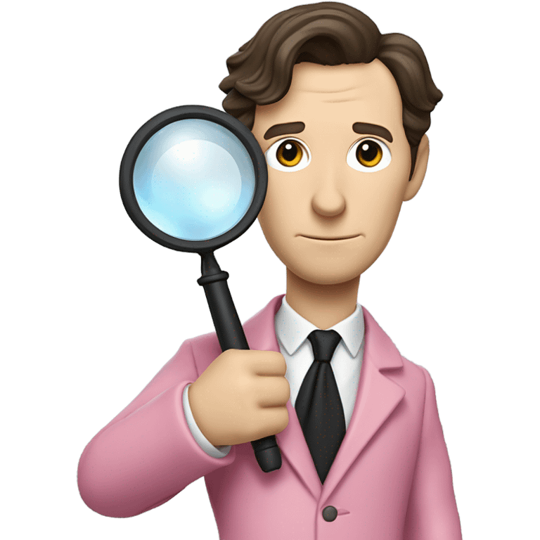 Benedict Cumberbatch-like almost like in real life Sherlock Holmes all in all intensive pink suit holding magnifying glass, upper body emoji