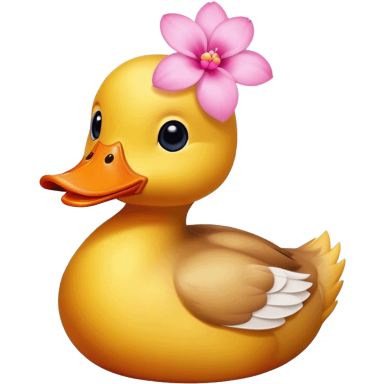 Duck with pink flower on head emoji