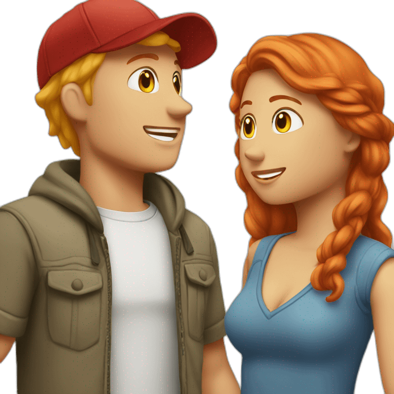 couple boy blond with cap and woman redhair emoji