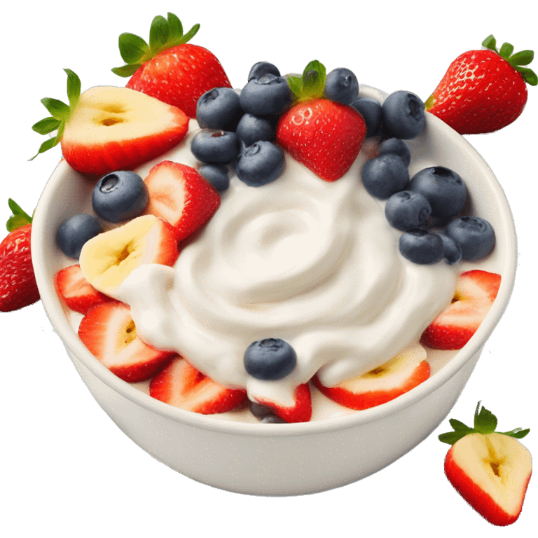 Yogurt bowl with strawberries bananas blueberries and honey drizzled on top emoji