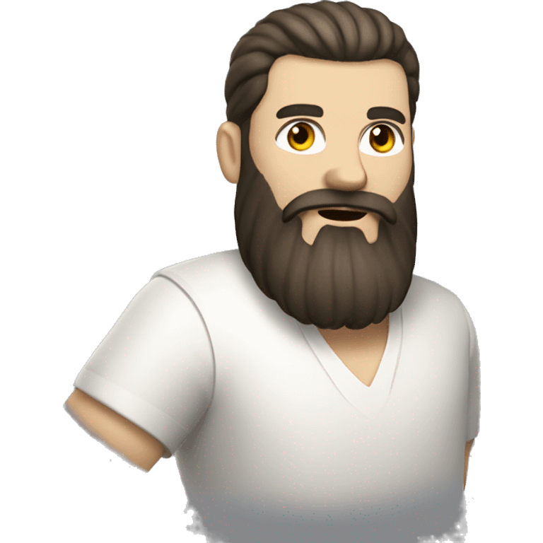 Rotund Bearded man bowling, dark beard, white skin tone,   emoji