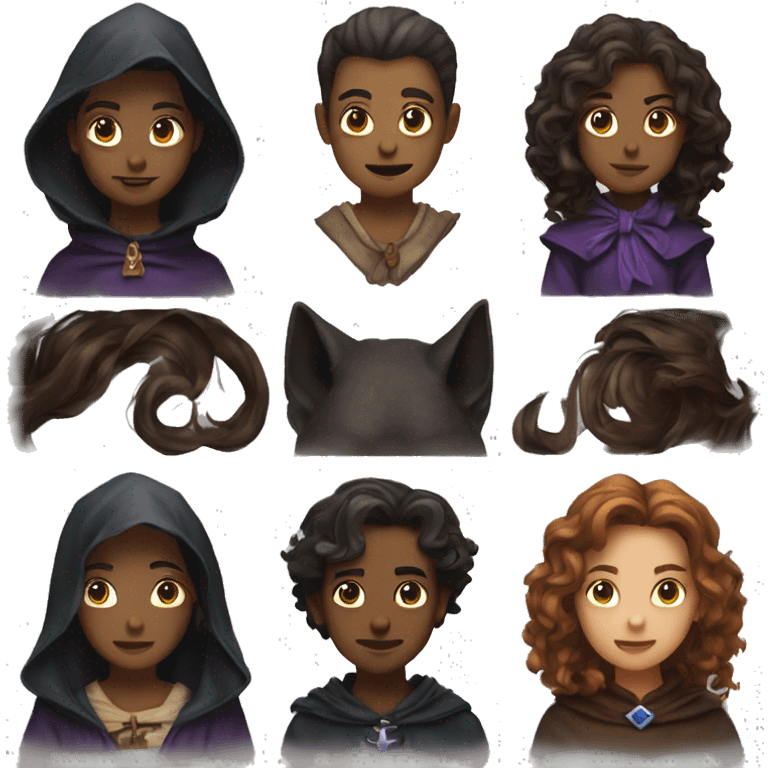 young witch with brown and sorcerer with dark eyes and hair emoji