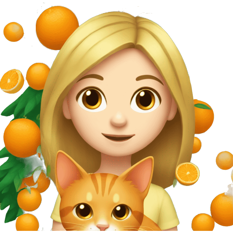 girl with orange cat by tree emoji