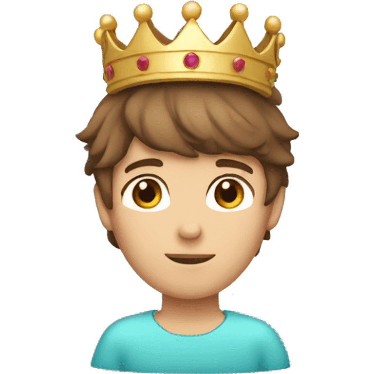 Brown hair boy with crown on his head emoji