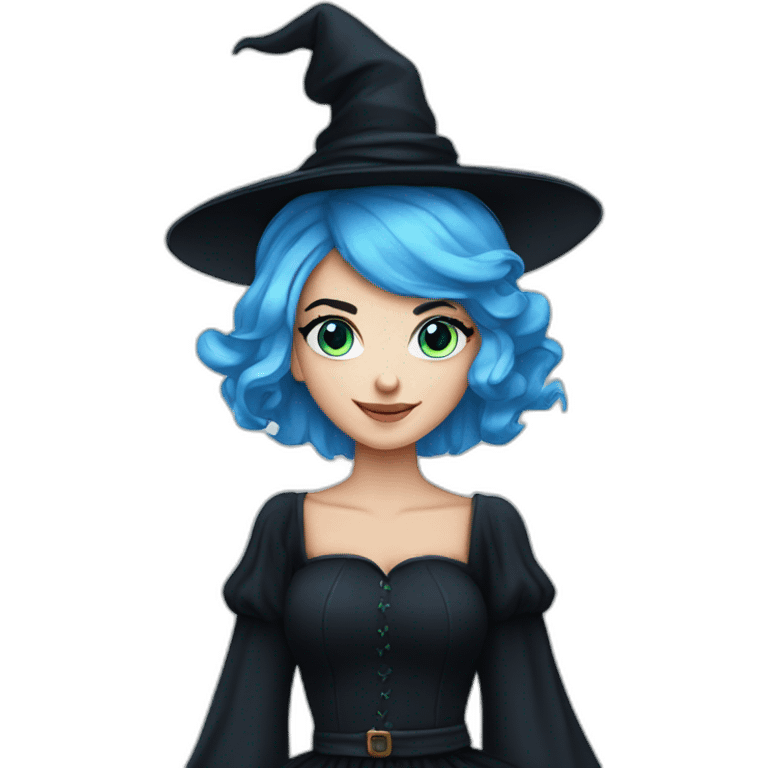 Blue-haired blue-eyed witch in black full skirt emoji