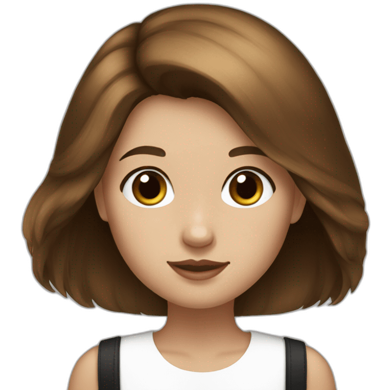 a girl with brown hair with a white and black pomerania  emoji