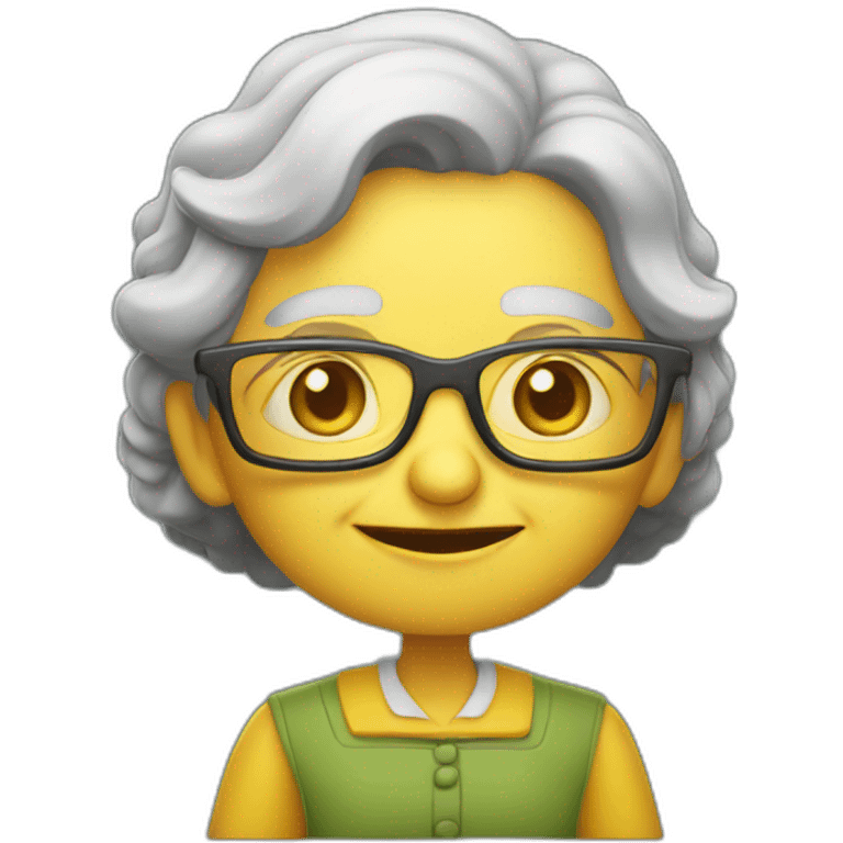 An evil and old woman with glasses and short yellow stands at the blackboard and teaches children histor emoji