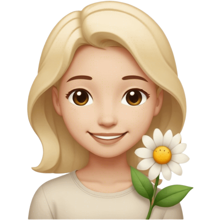 A girl smiling face with closed, curved eyes and a small flower on the side, symbolizing contentment, gratitude, and personal growth. 😊🌸 emoji